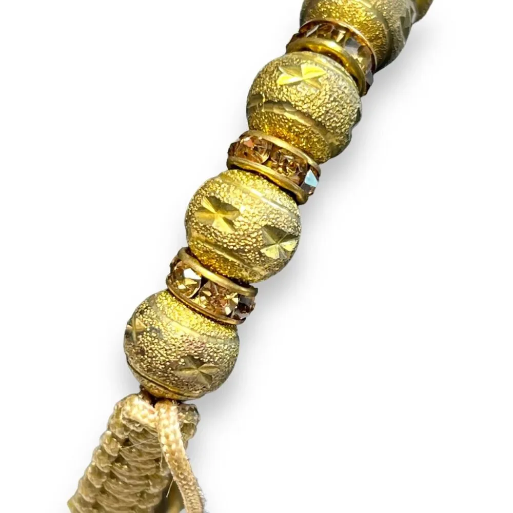 Womens Fashion Bracelet Beaded Rhinestone Jeweled Adjustable Gold Tone